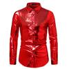 Mens Sequin Long Sleeve Shirt Party Nightclub Dance T-Shirt Shiny Button Tops