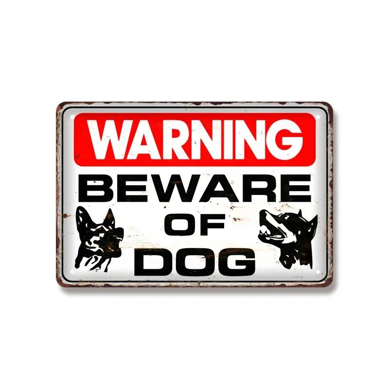 Vintage Warning Dog Metal Tin Sign for American Creative Sheet Painting Animal Wall Decoration Made of Old Iron Signs 8x12 inch