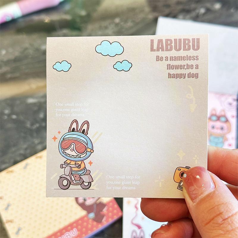 4Pcs Cute Labubu Self Adhesive Sticky Notes Cartoon Kawaii Note Paper Mini Portable Notebook School Supplies Student Stationery