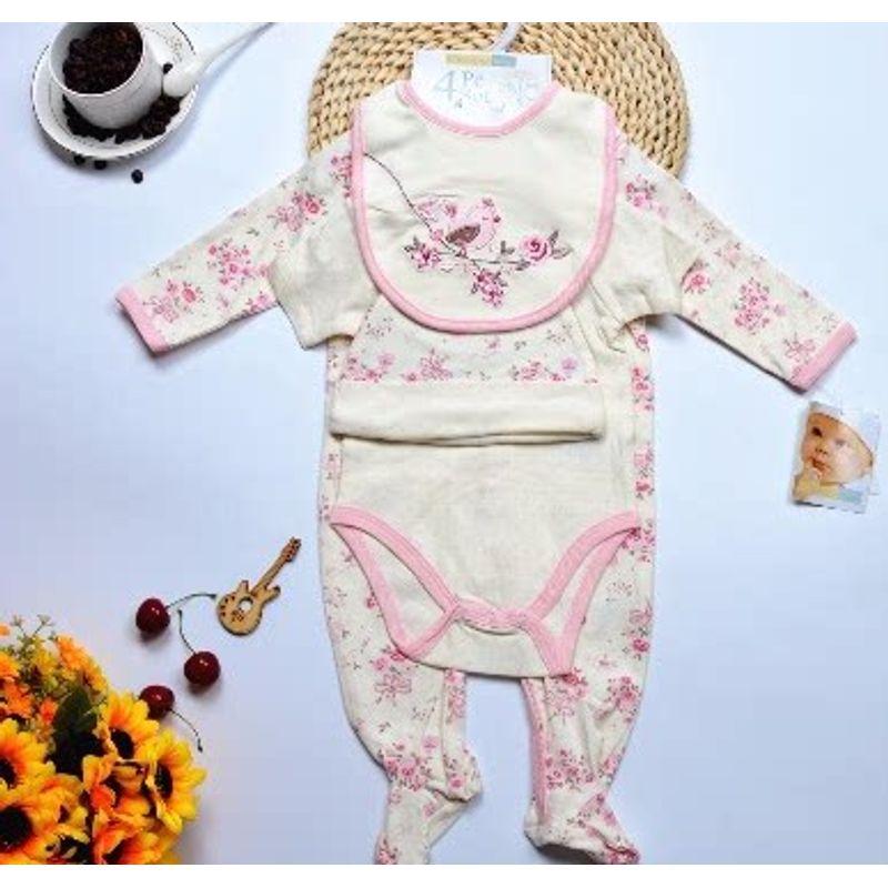 Newborn Four-Piece Set Baby Boy High-End Children s Romper Flowers and Birds 6 m(Height Below 66cm)