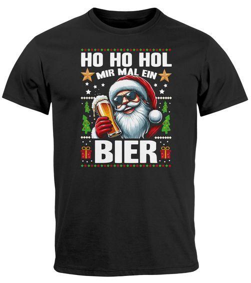 Mens T-Shirt Christmas Saying Funny Ho Ho Get Me A Beer Xmas Shirt-