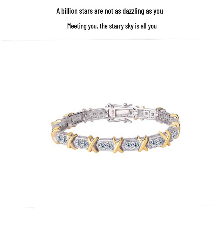 S925 Sterling Silver Two-Tone Gold XO Diamond Bracelet - Retro and Versatile Style
