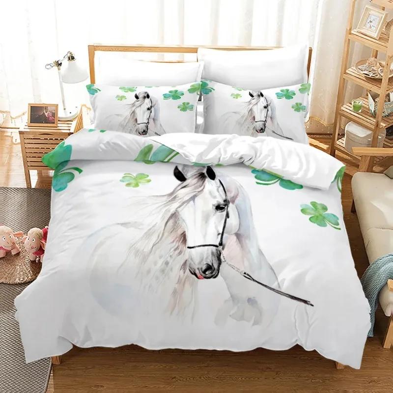 Comforter 3D Bedclothes For Rainbow Horse/Four Leaf Cloverstar Horse Zebra Animal Winter S Bedroom Set Home Textile