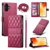 For iPhone 17 Case Rhombus Stitching Wallet Stand Leather Phone Cover with Long/Short Strap