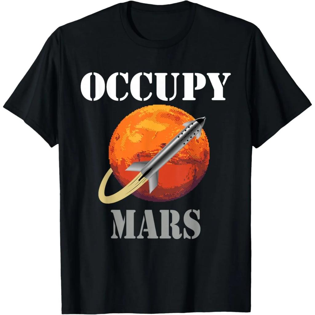 Occupy Mars Balloon Astronaut Funny Outer Space Planet T Shirt Men Humor Streetwear Tee Shirt Short Sleeve Unisex Loose Clothing