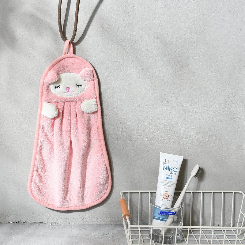 Hangable Coral Fleece Hand Towel Cartoon Animal Hand Towel Kitchen Bathroom Absorbent Towel Handkerchiefs