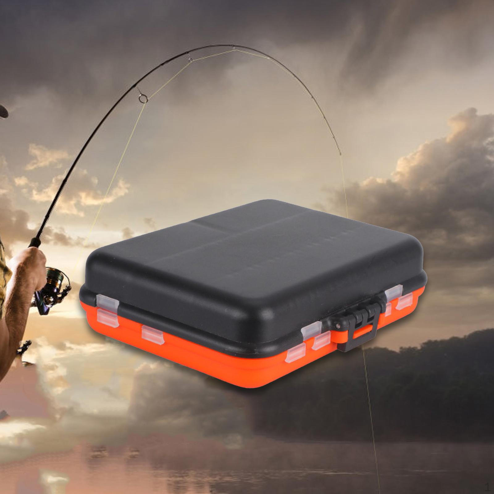 

Double Sided Fishing Tackle Box Case Multifunction Removable Dividers Waterproof Hook black orange
