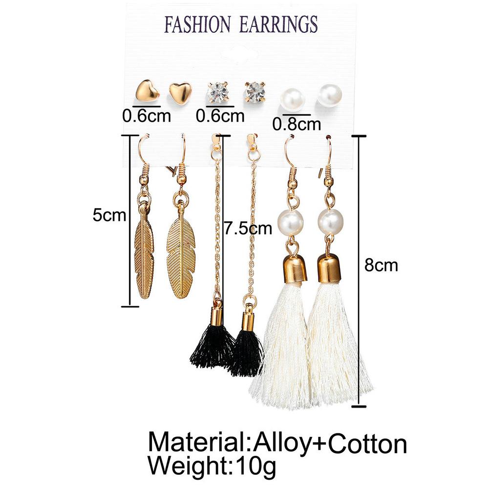6 pairs Women Fashionable Bohemian Tassels Romantic Earrings Flower Pattern Earrings