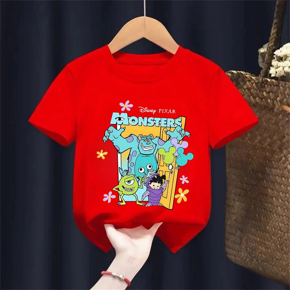 Disney Cartoon Monsters, Inc. Printed T-shirt for Kids 2026 Summer New Street Hip Hop Casual Short Sleeve Y2K Top
