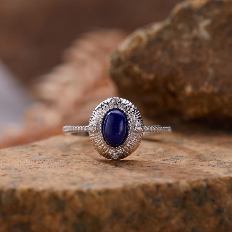 Xiaohongshu Earrings Color Treasure Ring Jewelry S925 Silver Inlaid Natural Opal Egg Surface Ring Women