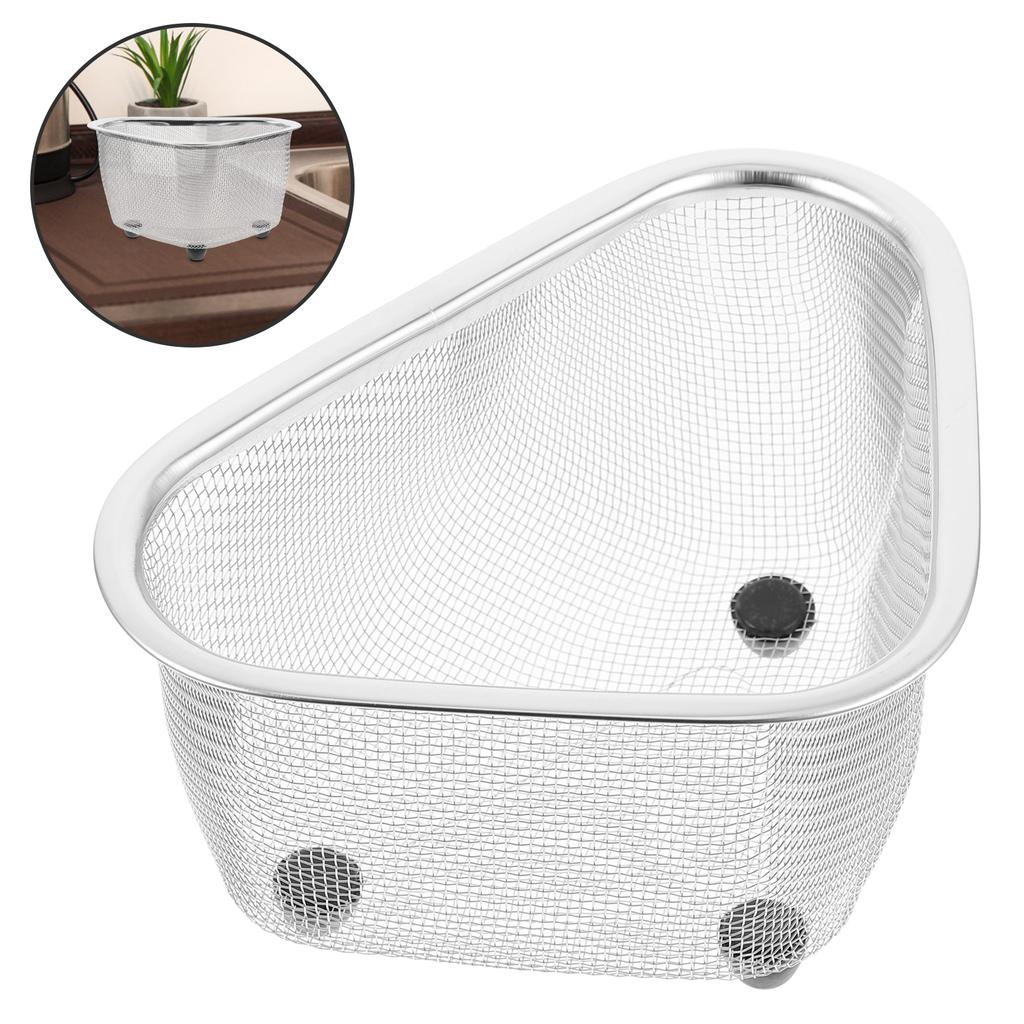 1pc Sink Triangle Drain Basket Stainless Steel Kitchen Residue Filter Net Basket Leakage Wash Vegetable Basket Storage Shelf