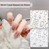 Crystal Diamond Heart & Metal Frame Nail Stickers, Irregular Line Cutout, French Gold/Silver Design