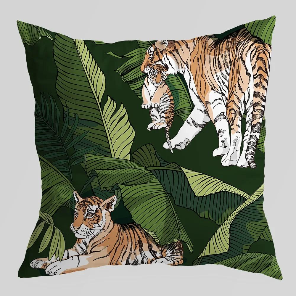 Tropical Green Tiger Pattern Double-sided Printed pillow cover Short plush Suitable living rooms sofas throw cushion cover