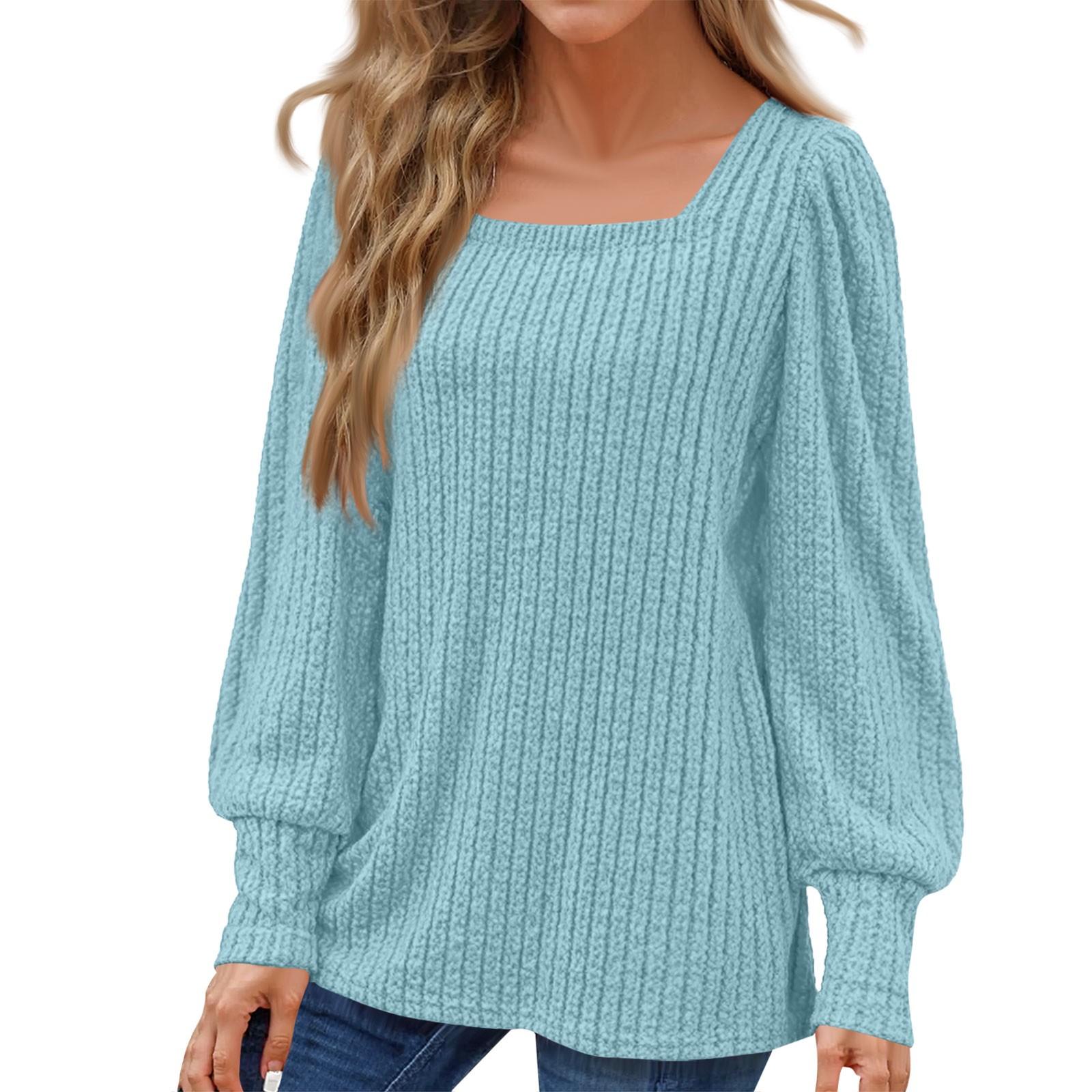 

FashionSweaters Для женщин Легкие свободные топы-туники с квадратным вырезом и рукавами-фонариками XL светло-синий