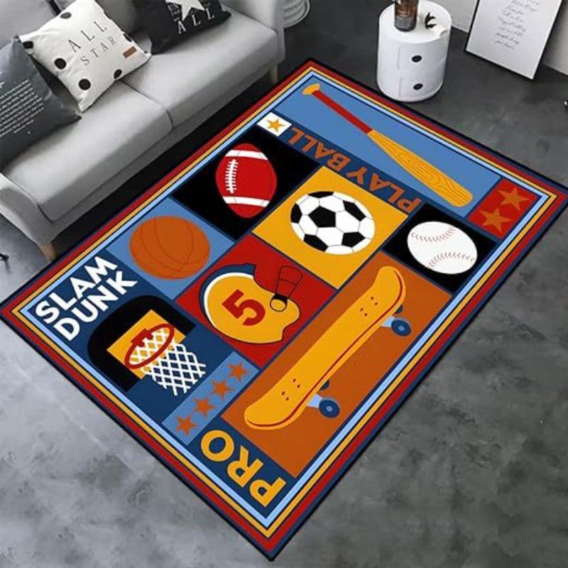 Athletic Sports Rugs Multi Sport Design Football Basketball Baseball Pattern for Game Room Home Decor