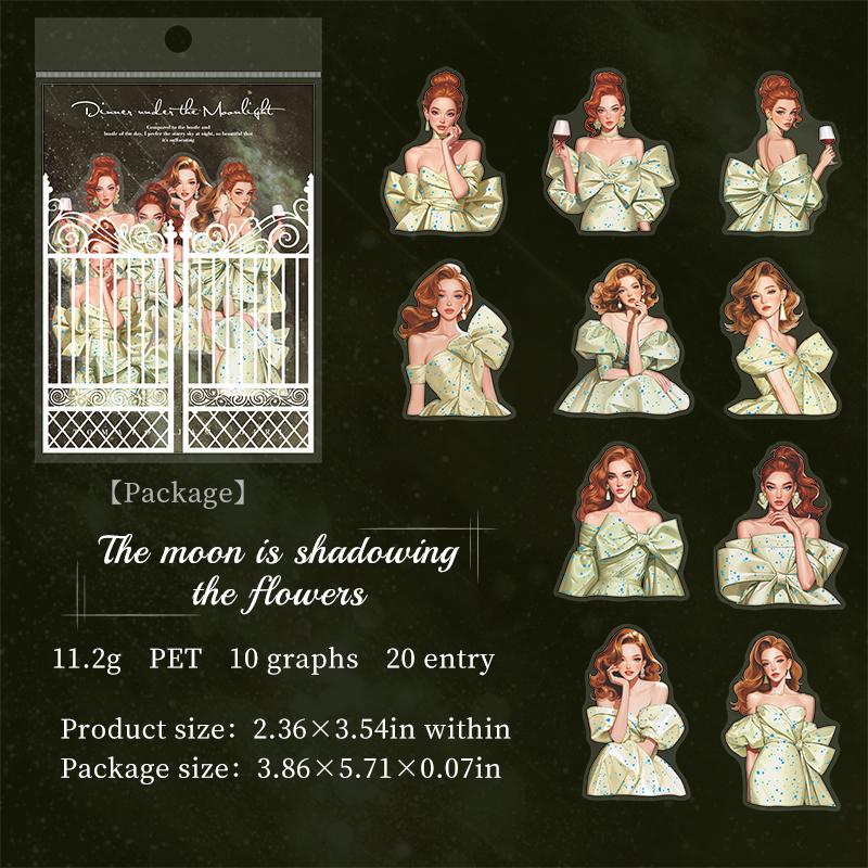 

20 Sheets/Pack PET Stickers Material Character Retro Creative Handbooks Collage Materials DIY Card Photo Frame Decoration