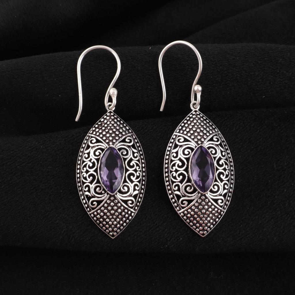 Natural Iolite Gemstone 925 Sterling Silver Jewelry Drop/Dangle Earrings 2.15" CE-20-3