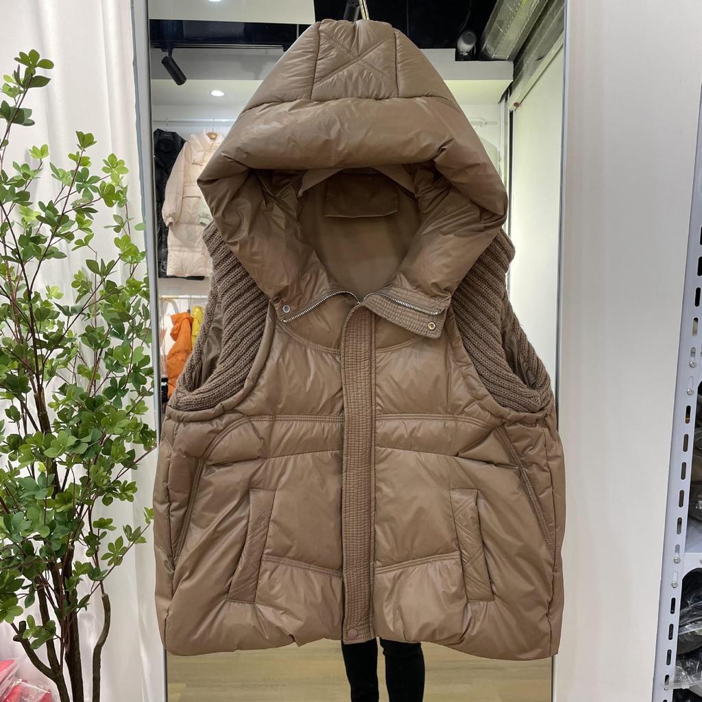 Autumn and Winter New Down Jacket Women's Vest Short Hooded Thickened Knitted Wool Cuffs White Duck Down Vest
