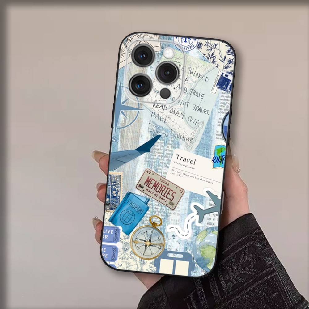 Travel Plan Phone Case For iPhone 17,16,15,14,13,12,11,Pro,Max,Plus,Air,X,XS,XR,SE,8,7,Mini,Soft Black Funda