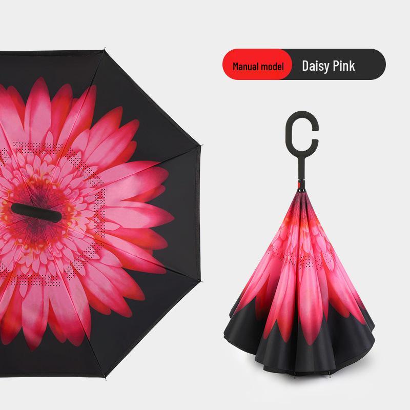 Double-Layer Reverse Umbrella with Standable Handle - Large, Durable, Sun & Rain Protection for Men & Women