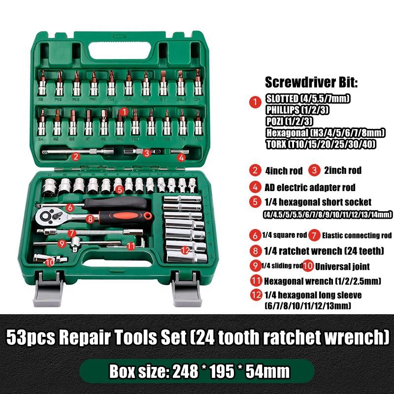 Pro 24/72 Teeth Ratchet Wrench Set with Sockets Screwdriver Bits Hand Tools Set Extension Rod Suitable for Car Repair Household