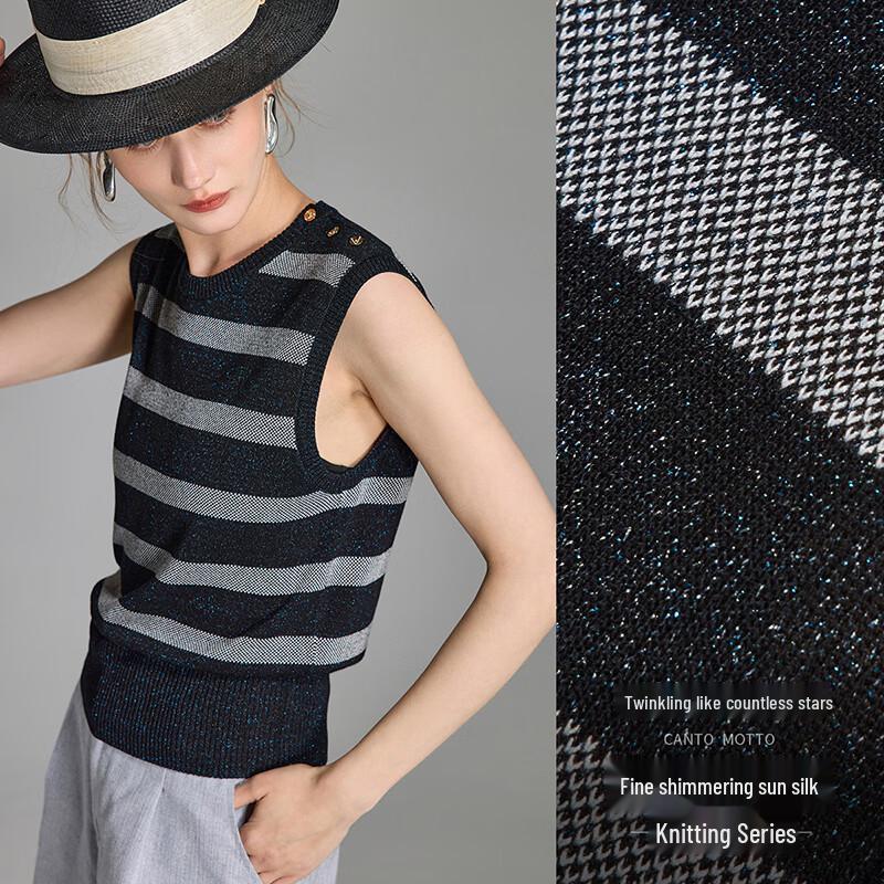 Wudao Women s Sleeveless Striped Knit Tank Top XL