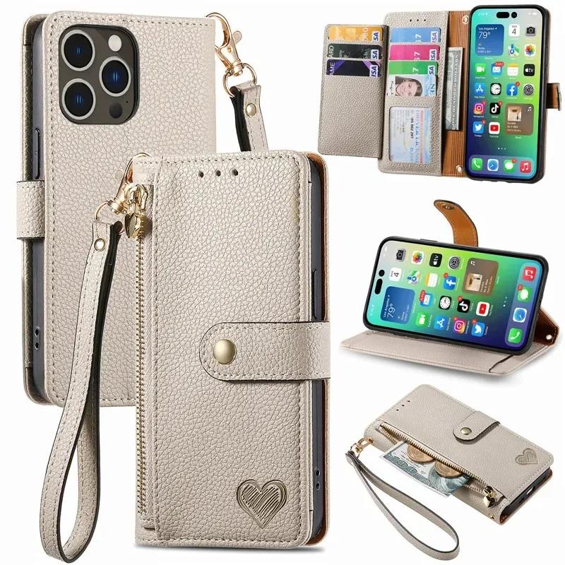 Crossbody Zipper Wallet Card Phone Case for iPhone 17 Air 16E 16 Pro Max 15 14 Plus 13 12 11 XS XR X Lanyard Leather Flip Cover