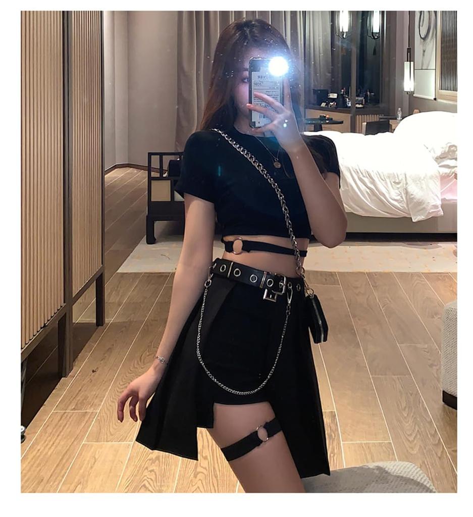 OIUYUE Short Skirt Hot Pants with Y2K Street Subculture Style Women's & Belt, Black, Style, Gothic, Style, (Black)