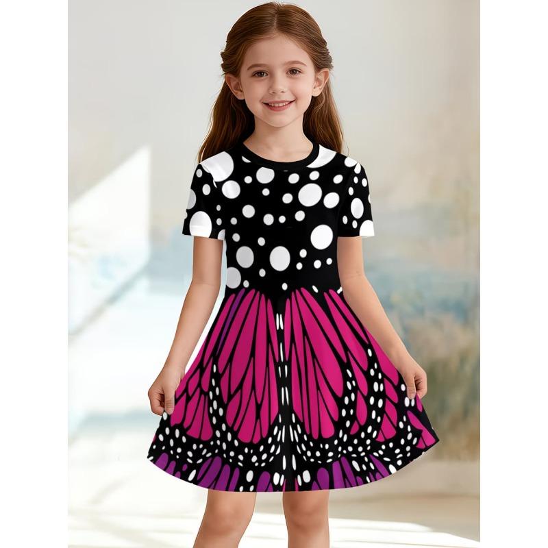Leopard Print Summer Girls Dress Short Sleeves All Printed Frocks Cute A-Line Princess Dress for Young Girls