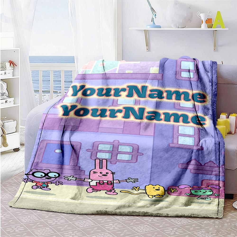 Wow! Wow! Wubbzy Personalized Text Blanket Lightweight Personalized Blanket Soft Warm Cozy Perfect for Living Room Bed Seaside Sofa for All Occasions