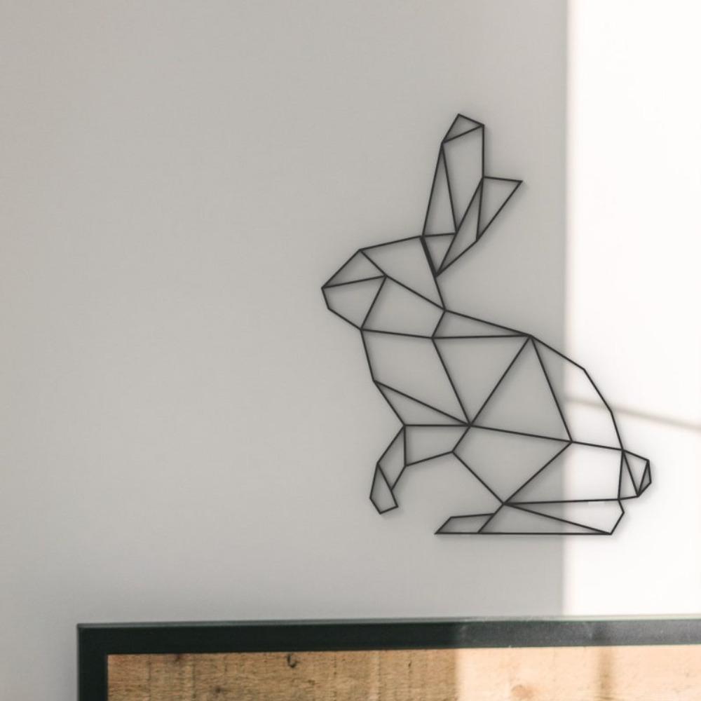 Geometric Animal Wall Art Metal Rabbit Sculpture Home Decor Bunny Figurine Hanging Statue
