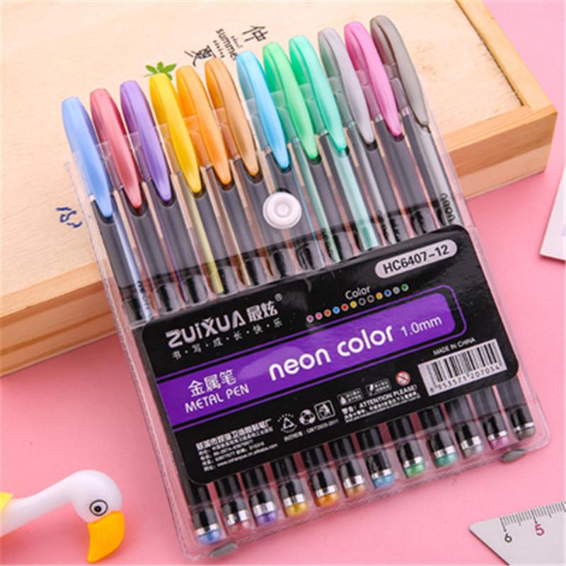 Sparkly Glitter Gel Highlighter Pen Set for Students: 12/48/60 Colors