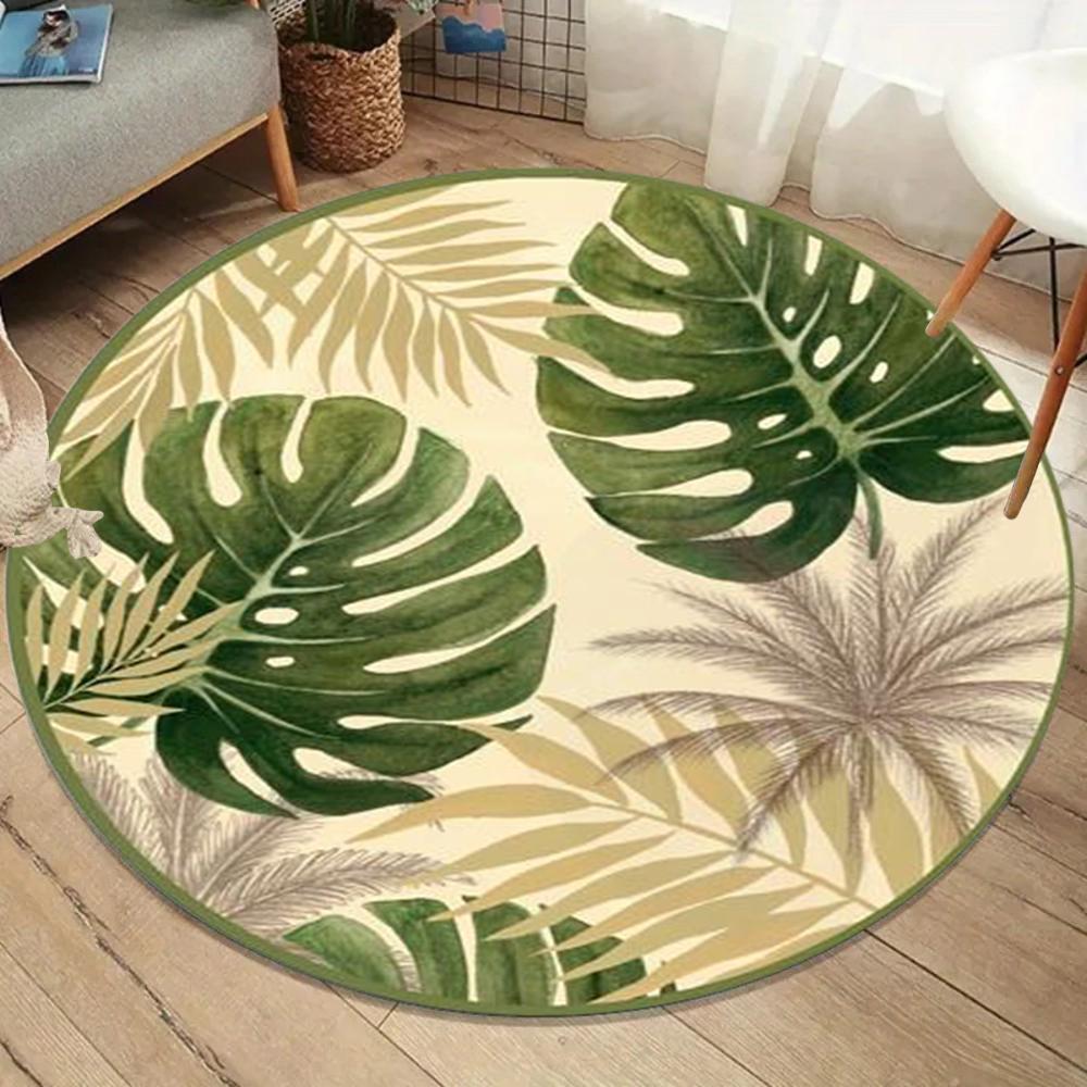 

Tropical Jungle Plant Pattern Round Rug Monstera Leaf Floral Carpet Large Area Rug for Living Room Bedroom Decor 60cmx60cm