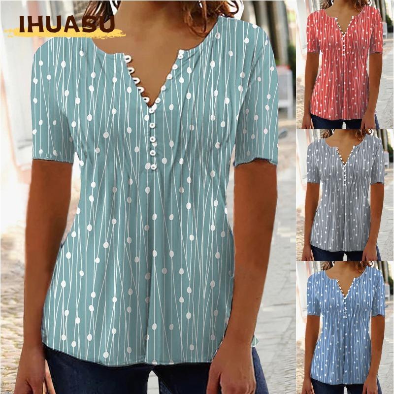 IHUASU Women's Fashion Casual Short Sleeve V Neck Blouses & Shirts