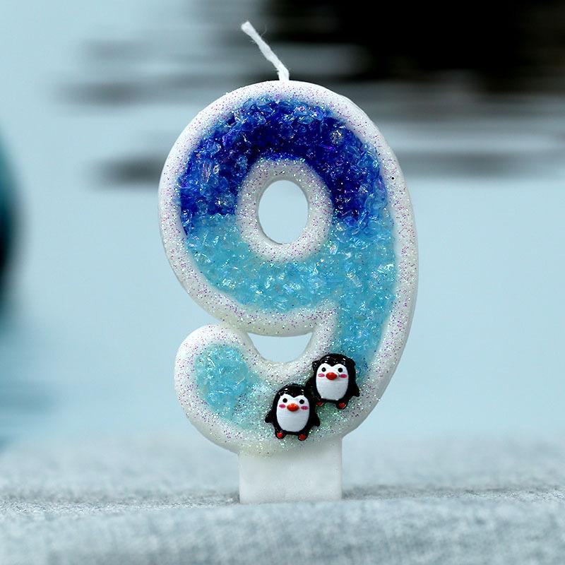 Y Girl's 3D Birthday Candles with Penguin Antarctic Glacier Extended Big 0-9 Number Candle Party Wedding Children's Day Supplies