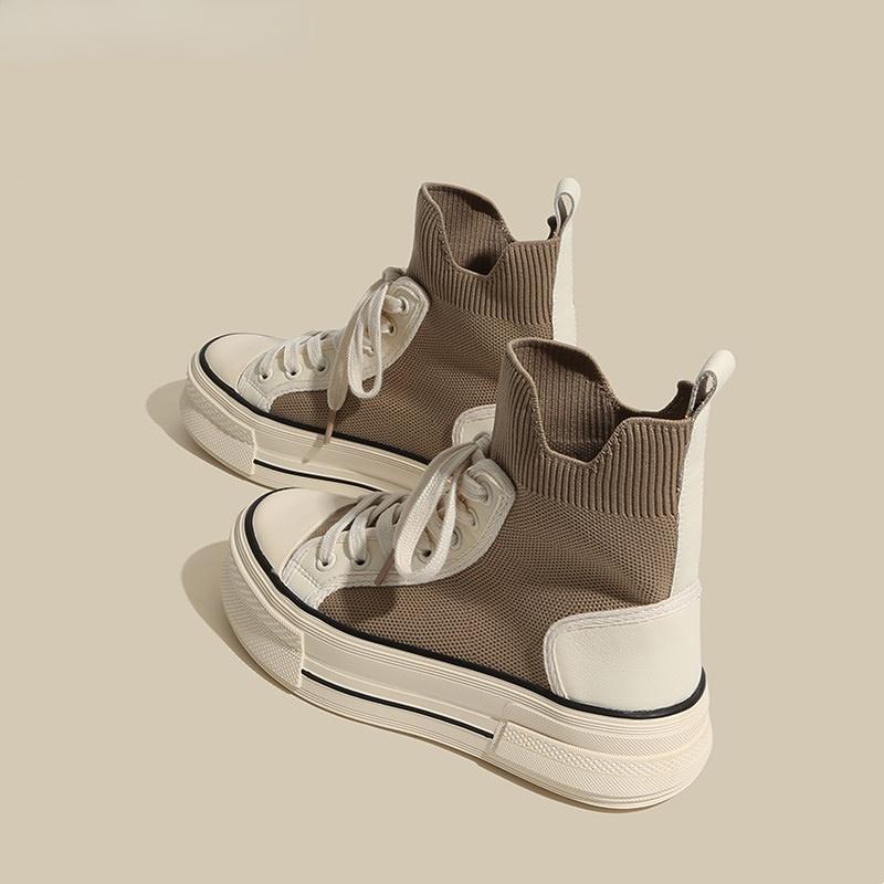 BCEBYL Printemps et Automne Nouvelle Mode Semelle Épaisse Chevalier Bottes Respirant Tête Ronde Élastique Bottes Décontractées Sport Femmes Chaussures