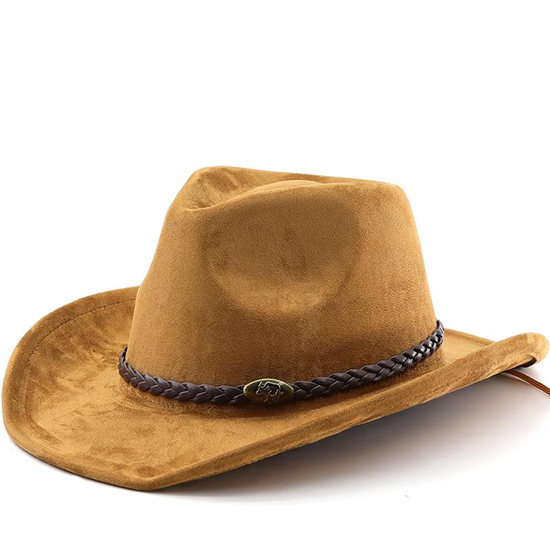 Western cowboy hat suede brown jazz hat men's and women's ethnic style autumn and winter wide brim hat