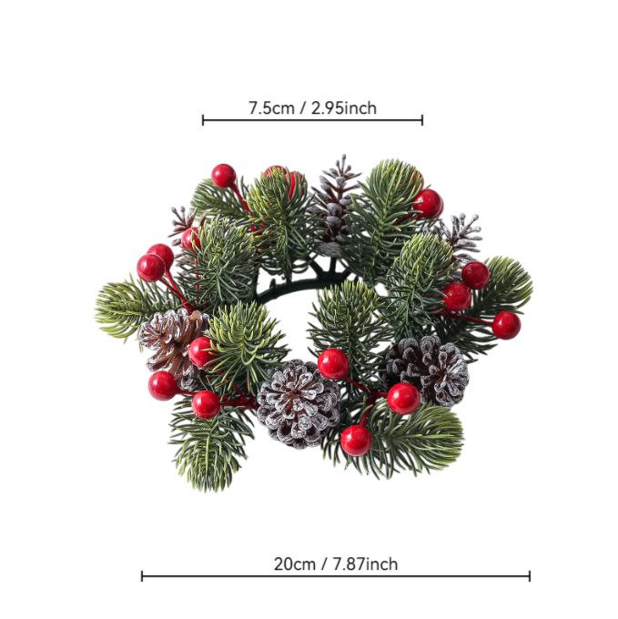 Christmas Wreath Artificial Berries Pinecone Pine Candlestick Wreaths Garland Candle Ring Table Home Party Decoration