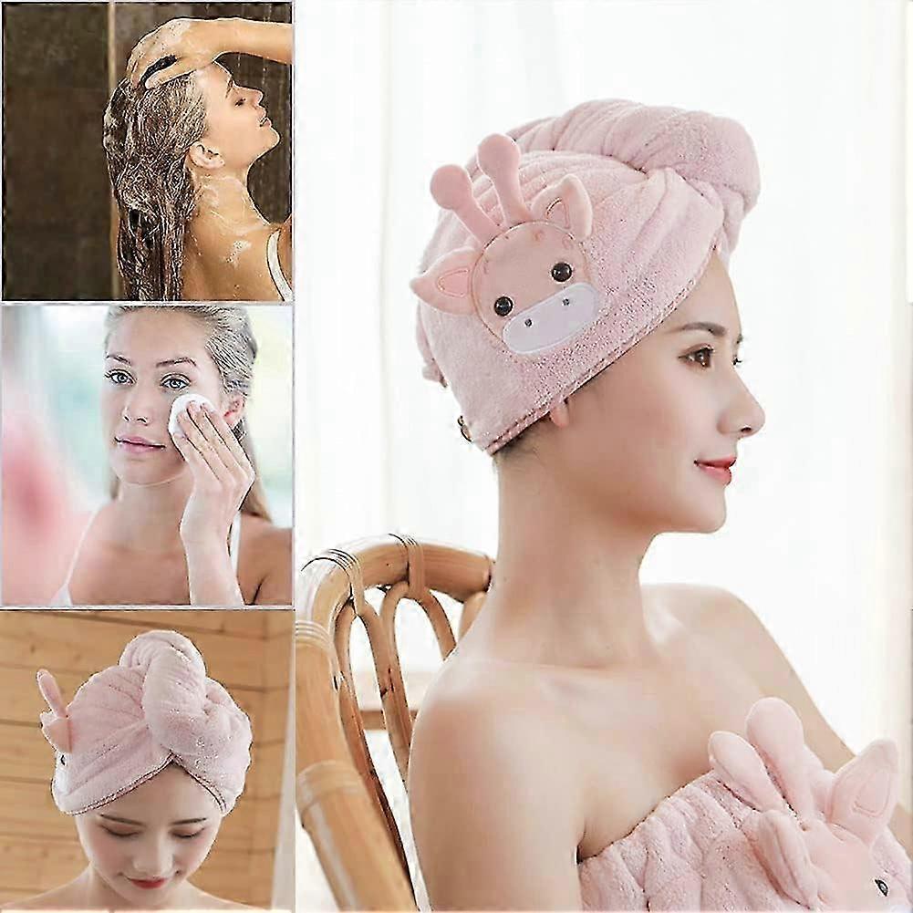 2025 Hair Towel,Microfiber Hair Drying Towels Cute Animal Shape Super Absorbent Hair Towel Quick Dry Turban Towels with Buttons for Women (2pcs,Pink)