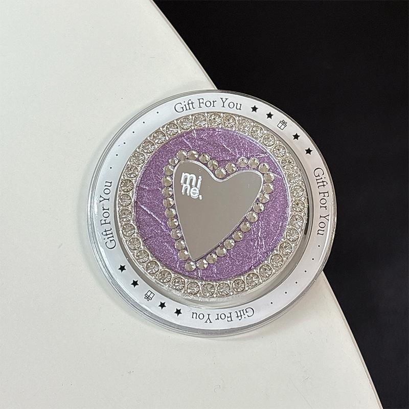 Luxury Mobile Phone Airbag Holder Magnetic Paste Leather Round Rhinestone Heart Mirror High-End Female