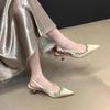 Sandals Women's New Women's Shoes Rear Empty Rhinestone Bag Head High Heels Women's Pointed Tip Thin Heel Bridesmaid Wedding Shoes