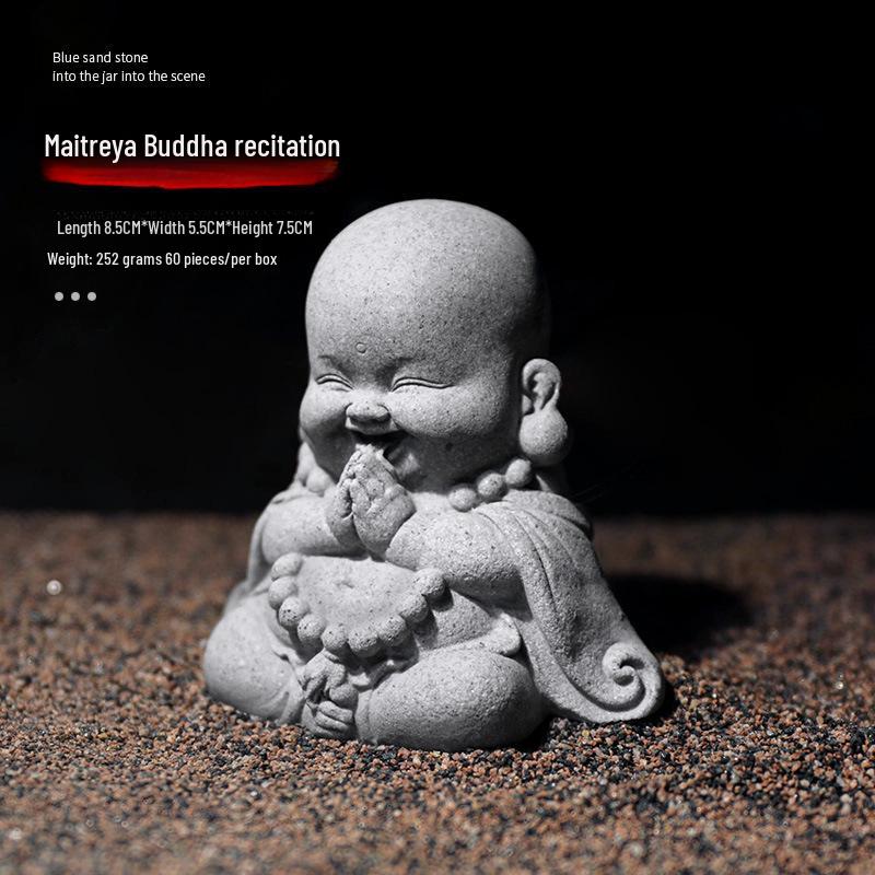 Statue de Bouddha en grès chinois - Décoration pour jardin intérieur et aquarium