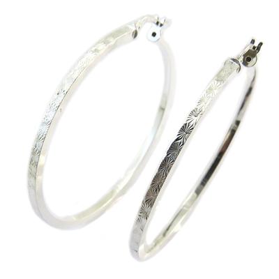 [P2337] - Silver 'Choréographie' Hoop Earrings (rhodium-plated) - 45 Mm 2 Mm (diamond-plated)