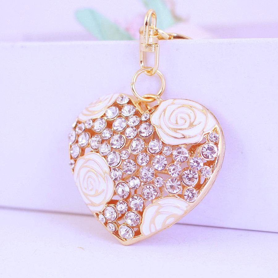 Kreativní krystalová růže slitina srdce klíčenka - Dámský doplněk na kabelku a přívěsek pro páry