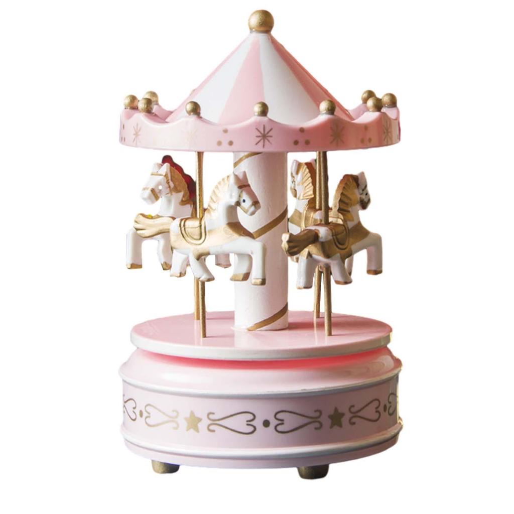 Christmas Wooden Carousel Music Box Turn Horse Shaped Hand Painted Ornament Rotating for Anniversary Present Durable