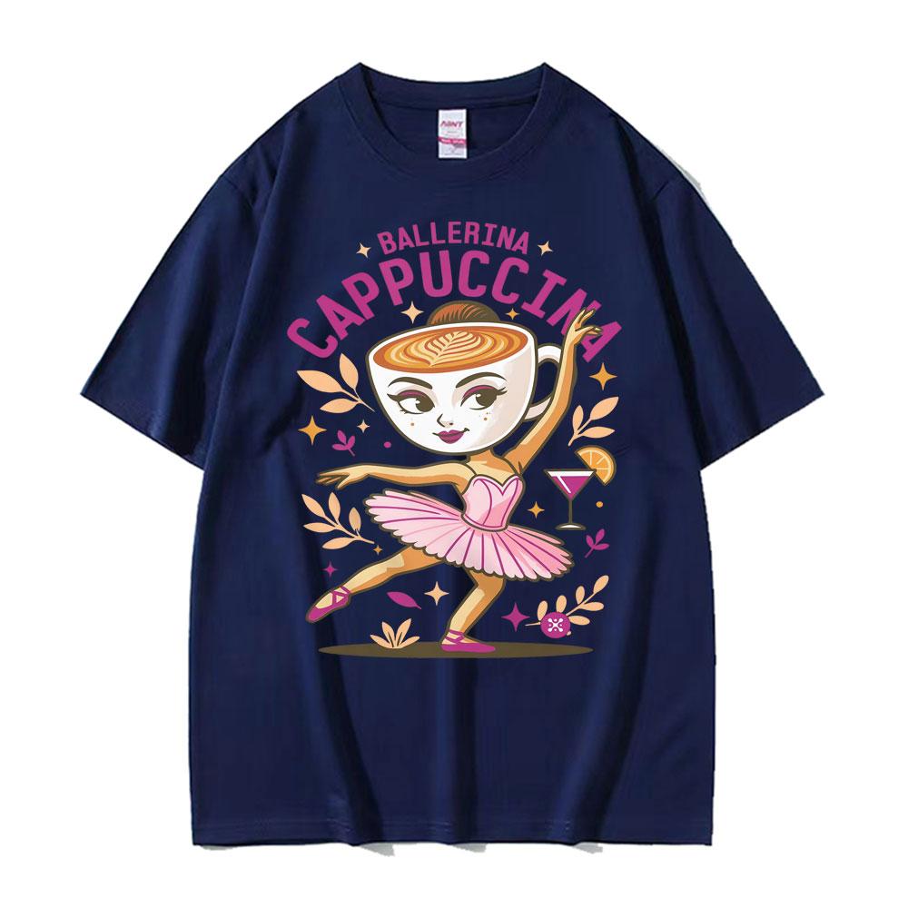 Niedliches Kaffee Ballerina Cappuccina T-Shirt Lustiges Italienisches Brainrot Meme T-Shirts Herren Unisex Übergroßes Mode Rundhals T-Shirt Tops