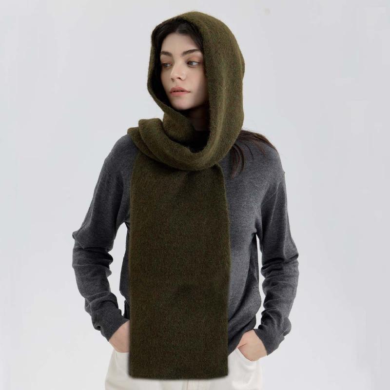 

Новый однотонный шарф-капюшон, вязаная шапка, женский осенне-зимний интегрированный теплый платок, модный наряд оливковое зеленый
