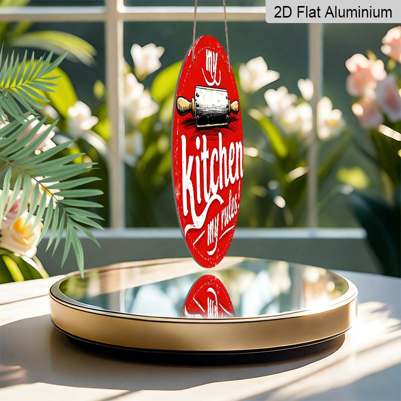 2D Flat, 1pc "My Kitchen My Rules" Retro Aluminum Sign - Round Aluminum Wall Art, Vintage Farmhouse Decor for Kitchen, Cafe, Beach House, Backyard
