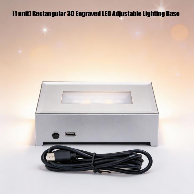 Rectangular 3D Engraved LED Adjustable Light Base for Jewelry Display with Multiple Color Options and USB Power Supply