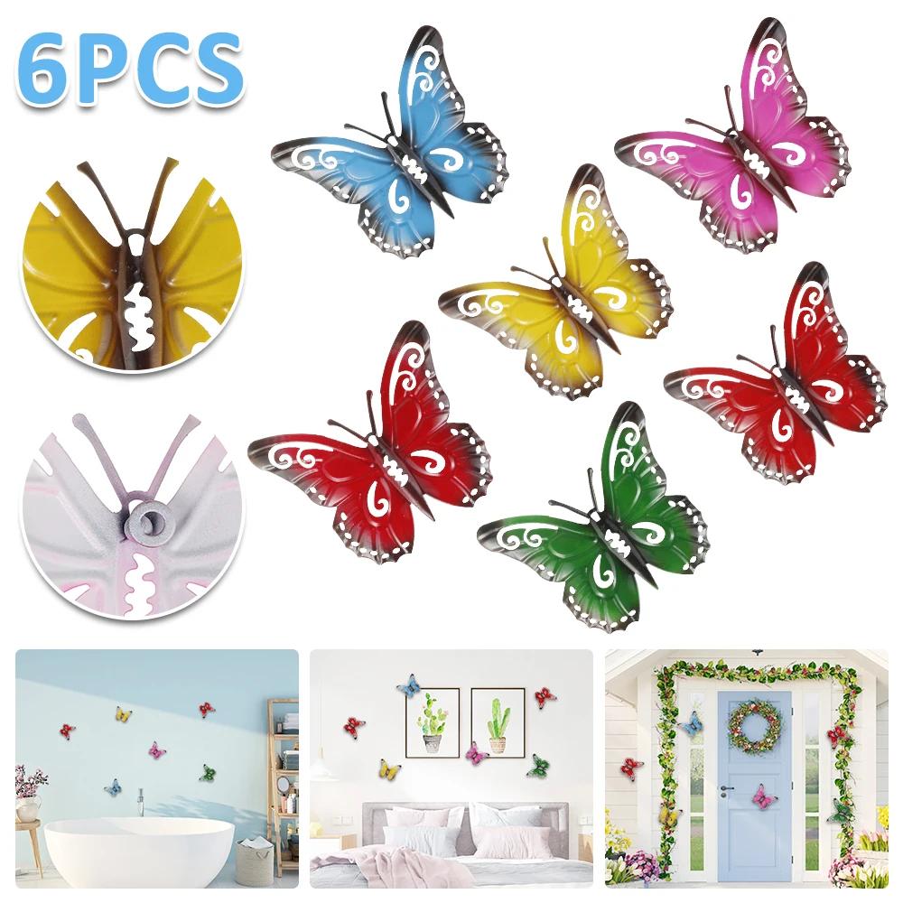 6 Stuks Gesmeed IJzeren Vlinder Muurdecoratie Simulatie Insect Ornament Tuinkunst Metaal Hangend Hanger voor Hekken Buiten Windgong